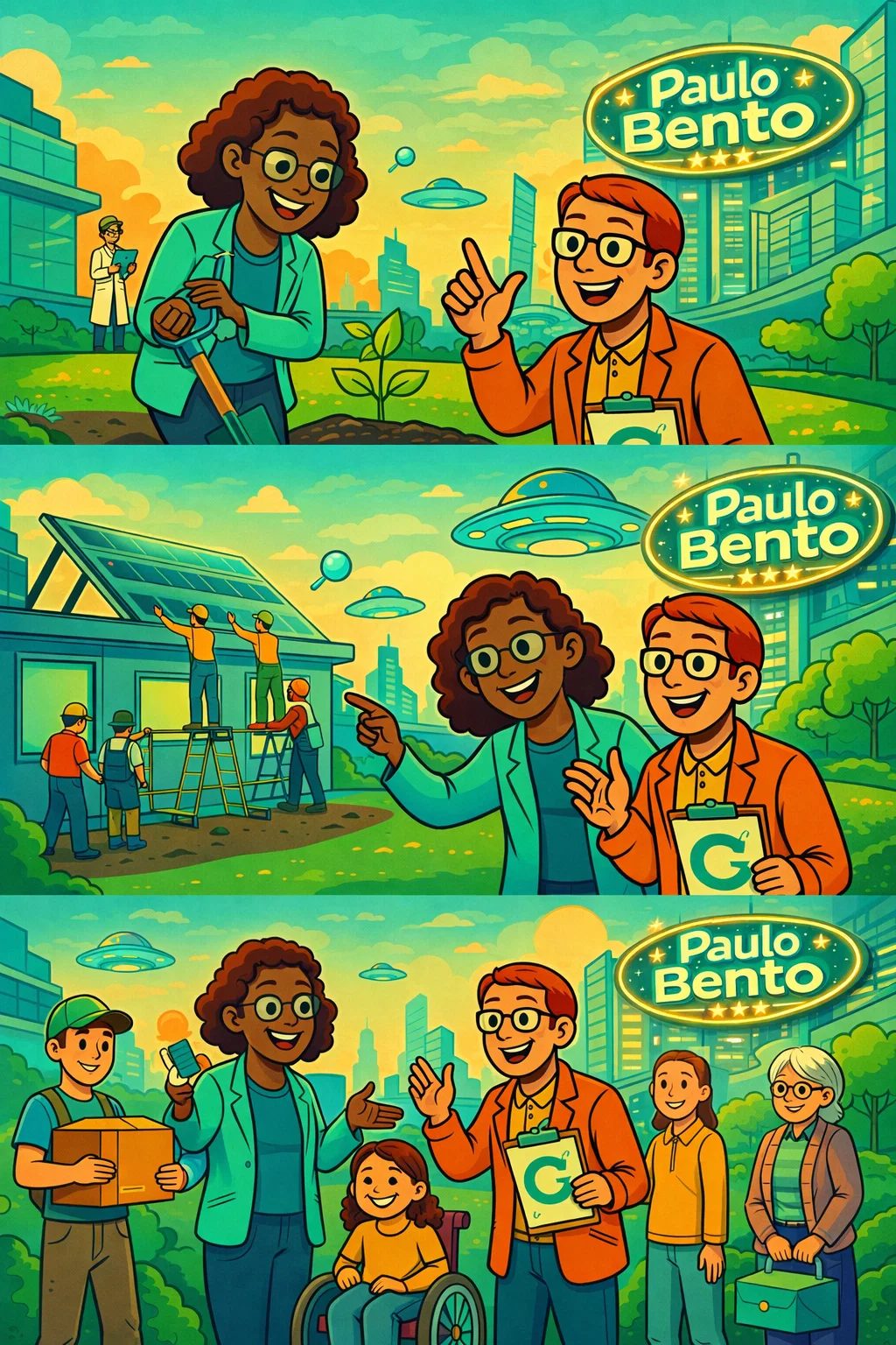 Ilustração temática sobre social entrepreneurship com o nome Paulo Bento